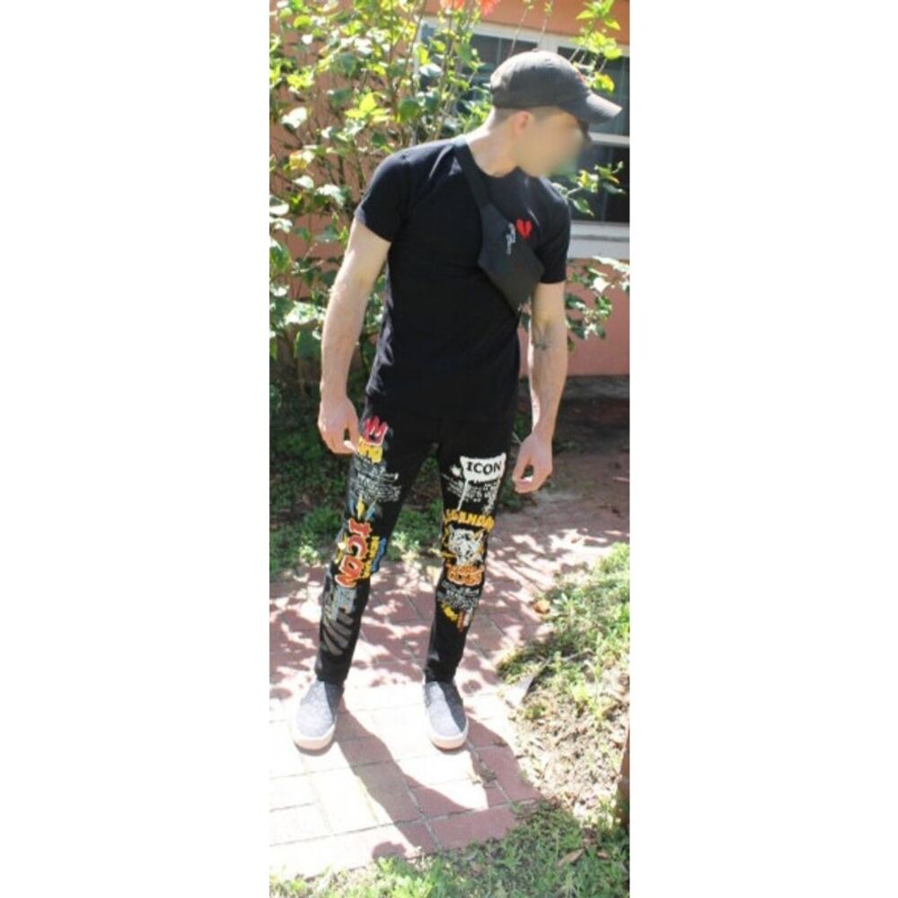 Copper Rivet Graffiti Black Jeans Size 30 x 30 Art To Wear Grunge Street Wear - Picture 3 of 11